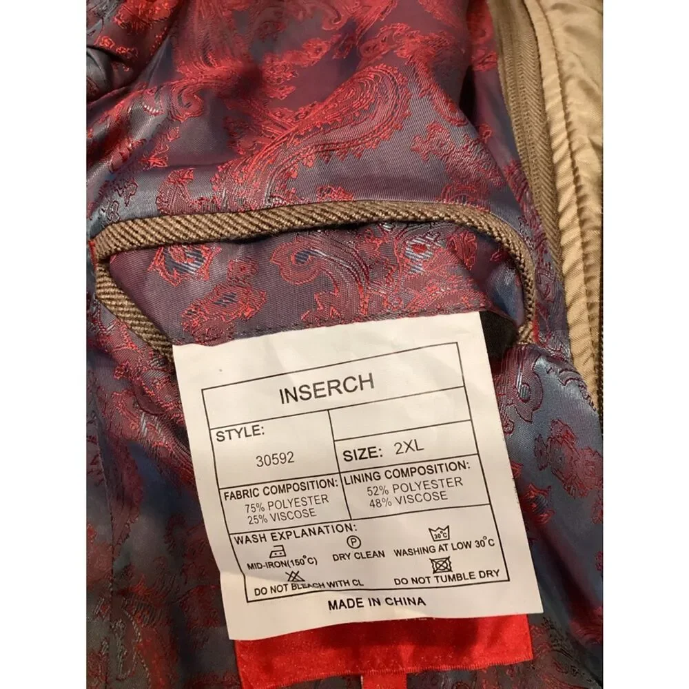 NWT Inserch Blazer Brown Soft Tweed Flannel Herringbone Paisley Lining Size 2XL